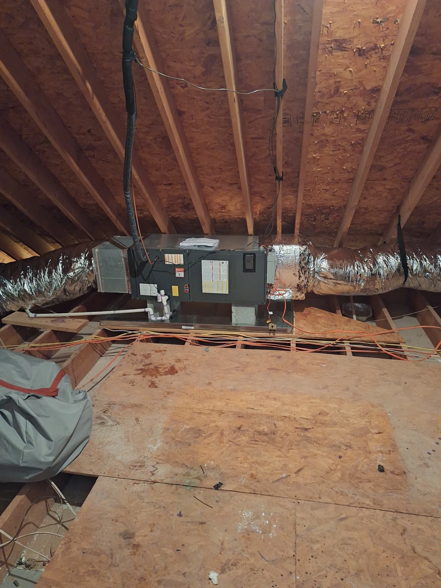 New air handler and ductwork in attic serviced by Dependable HVAC in Albemarle NC